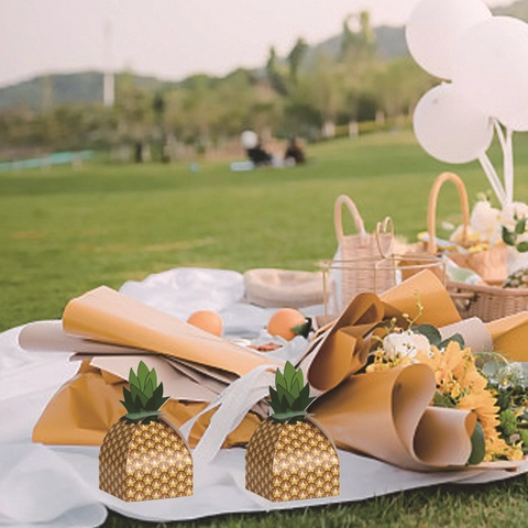 Contenedor De Regalo De Papel Con Forma De Piña Embalaje De Caramelos Para Cumpleaños Fiesta Hawaiana Boda Decoración