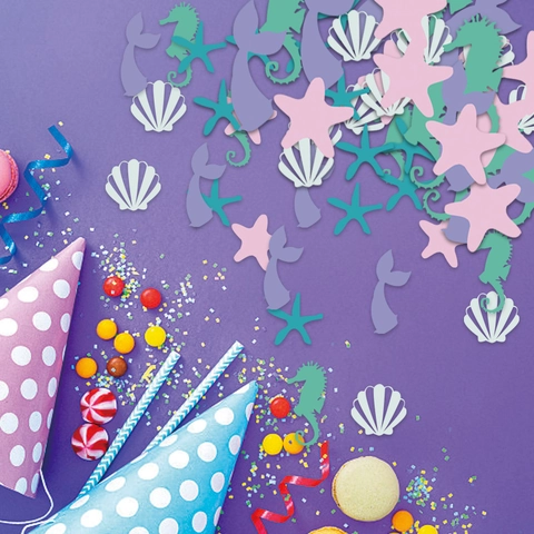 Confetti De Fête Sirène Hippocampe Étoile De Mer Coquillage Queue Forme Carton Décoration De Table Sous La Mer