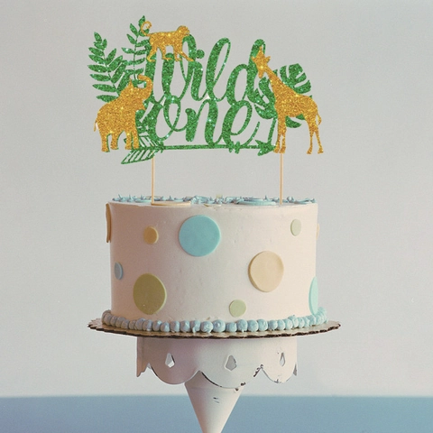 Decoración Para Pastel Wild One Animales Selva Brillo Papel Hojas Tropicales Primer Cumpleaños Fiesta Tema Safari