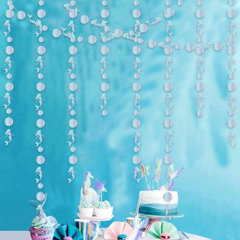Ghirlanda Sospesa Sirena Iridiscente Cartoncino Laser Conchiglia Stella Marina Carta Per Decorazione Sfondo Festa Compleanno Oceano