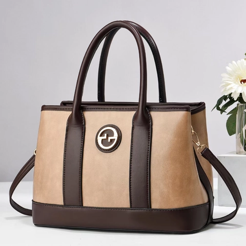 Retro Color Block PU Leather Handbag Large Capacity Crossbody Shoulder Bag For Women Vintage Style With Detachable Strap