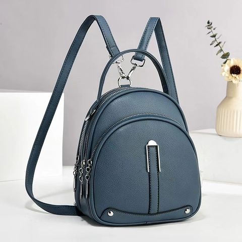 Women Mini Fashion Backpack PU Leather Litchi Grain Multi Layer Zipper Large Capacity Casual Travel Handbag Trendy