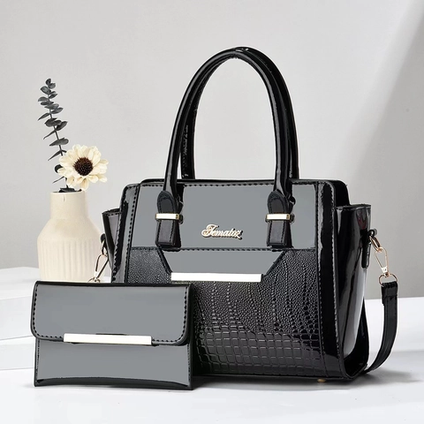Damen Lackleder PU Handtasche Und Geldbörse Set Mit Krokodilmuster Große Kapazität Schulter Tragetasche Für Business Casual Alltag