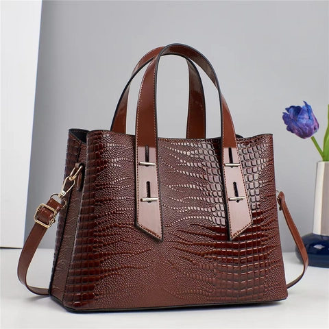 Borsa A Mano Tote Da Donna Motivo Coccodrillo Pelle PU Grande Capacità Borsa A Tracolla Elegante Pendolare Retro Lusso