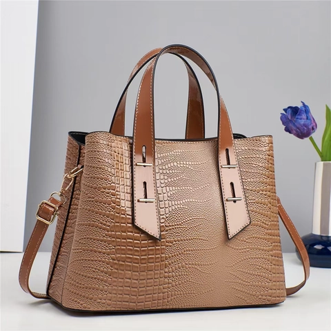 Crocodile Pattern Faux Leather Tote Bag Large Capacity Handbag Shoulder Crossbody Bag With Adjustable Strap For Women