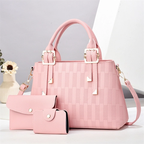 Sac Fourre-Tout Pour Femmes Sac À Main Pochette Et Porte-Cartes Cuir PU Texture Litchi Gaufrée Géométrique Style Banlieusard