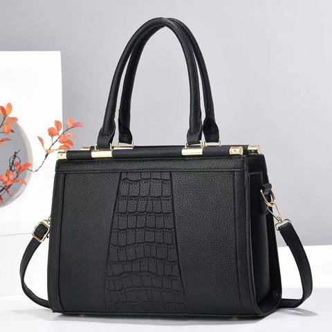 Sac À Main Femme Grande Capacité Cuir PU Gaufré Crocodile Sac Bandoulière Fourre-Tout Élégant Sac De Navettage