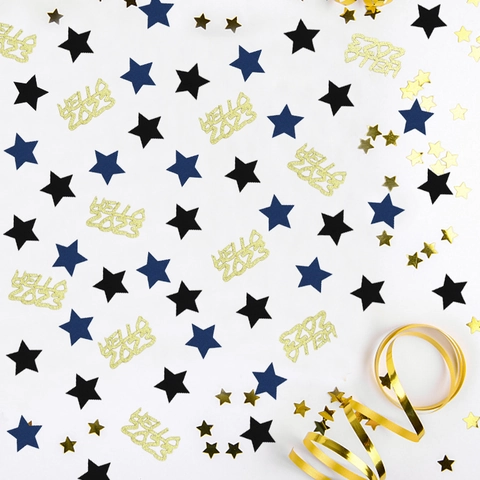 Happy New Year Party Confetti Glitter Black Gold Star Wine Bottle Cup Celebration Table Decor For New Year Party Graduation Event