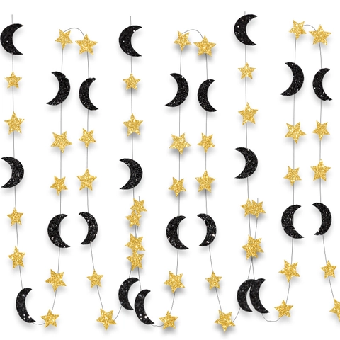 Glitter Paper Star Moon Garland Hanging Decoration For Ramadan Eid Party Home Background Wall Decor Wedding Birthday Ornament