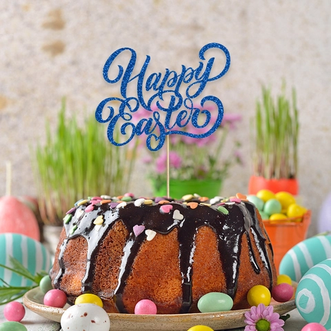 Happy Easter Cake Topper Glitter Paper Dessert Table Decoration For Easter Party Supplies Blue Green Gold Colors