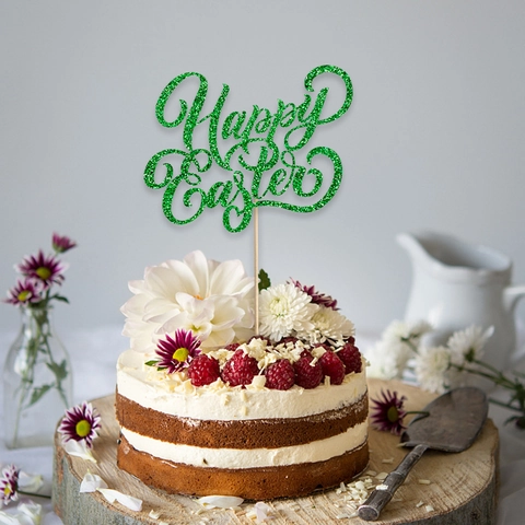 Happy Easter Cake Topper Glitter Paper Dessert Table Decoration For Easter Party Supplies Blue Green Gold Colors