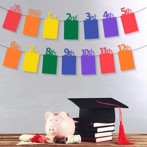 Glitter Graduation Photo Banner Pre-school To 12th Grade School Growth Record Bunting Graduation Party Decoration