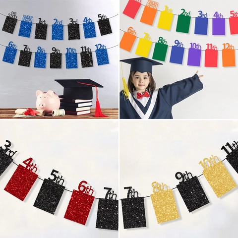 Afstuderen Foto Banner Pre-School Tot 12e Leerjaar Fotolijst Slinger Glitter Papier Afstudeerfeest Decoraties Achtergrond Rekwisieten