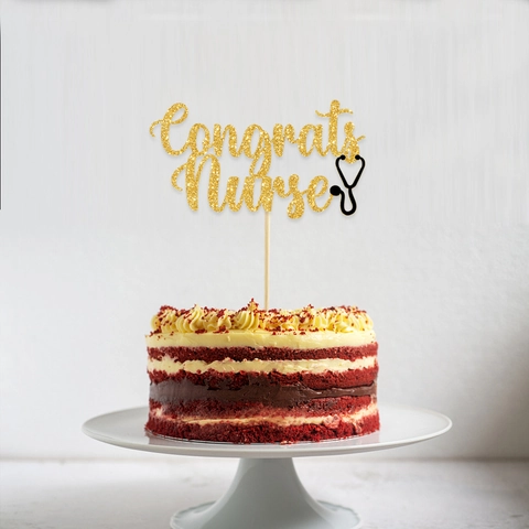 Congrats Nurse Glitter Cake Topper For Graduation Party Decorations Nursing School Nurse Retirement Celebration Decor