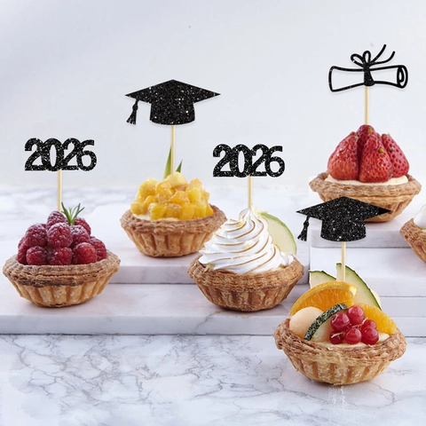 2026 Graduation Cake Topper Congrats Grad Glitter Paper Cake Decorating Picks For Class Of 2026 Graduation Party Supplies
