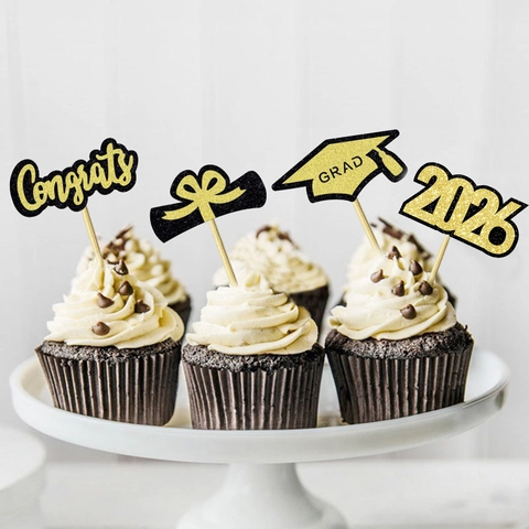 2026 Graduation Cake Topper Congrats Grad Glitter Paper Cake Decorating Picks For Class Of 2026 Graduation Party Supplies