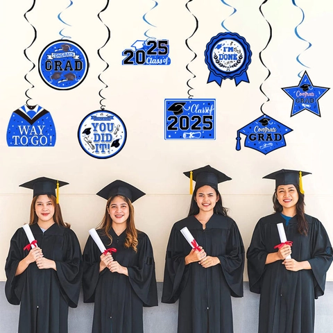 Decoraciones De Graduación Espirales Colgantes Azul Negro Papel Felicidades Graduado Clase De 2025 Adornos