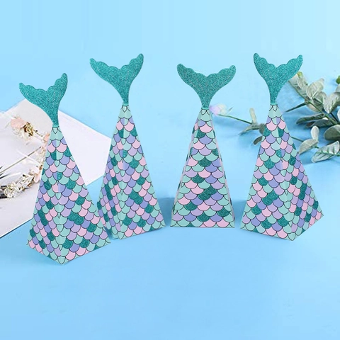 Scatola di Caramelle a Coda di Sirena Glitterata Motivo Squame di Pesce Piramide Regalo per Matrimonio Compleanno Festa