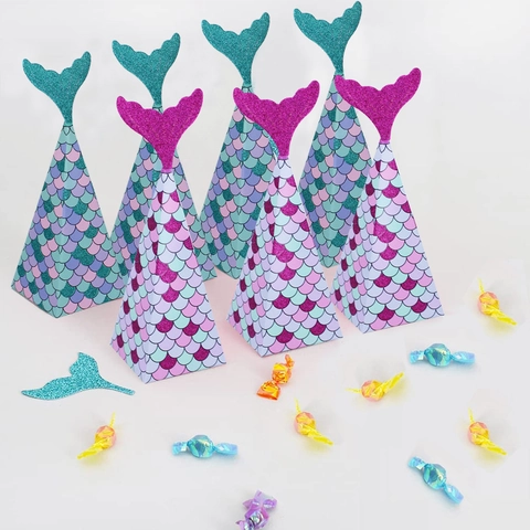 Scatola di Caramelle a Coda di Sirena Glitterata Motivo Squame di Pesce Piramide Regalo per Matrimonio Compleanno Festa