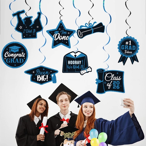Abschlussfeier Dekorationen Spiralwirbel Hängedeko Congrats Grad Class Of 2026 Glitzer Papier Sternenkette Für Zeremonie