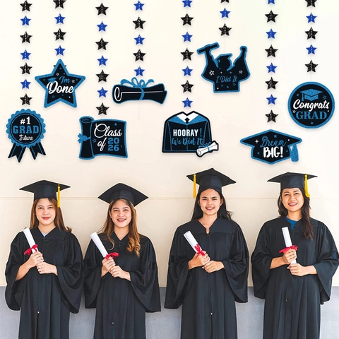 Abschlussfeier Dekorationen Spiralwirbel Hängedeko Congrats Grad Class Of 2026 Glitzer Papier Sternenkette Für Zeremonie