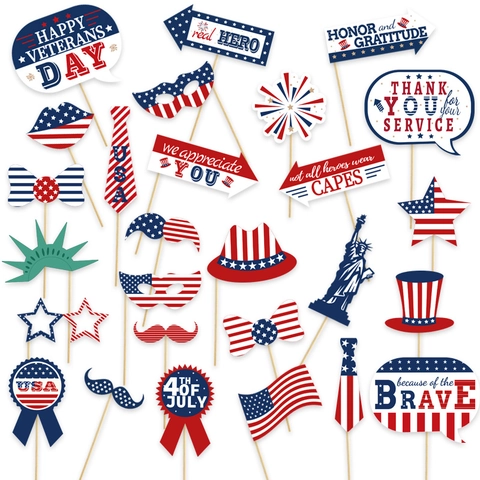 Accessori Per Foto Booth Patriottici Giorno Indipendenza USA Carta Rosso Bianco Blu Occhiali Baffi Decorazione Festa