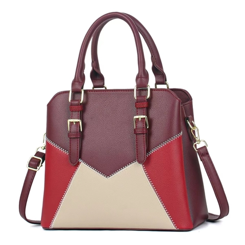 Borsa a Spalla da Donna Elegante in Pelle PU Patchwork Grande Capacità Borsa a Tracolla Con Tracolla Rimovibile per Ufficio Quotidiano