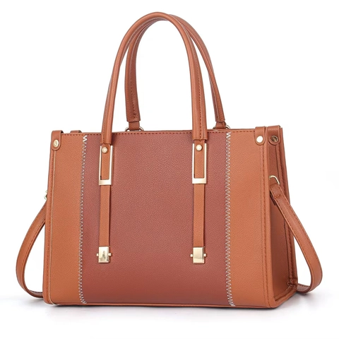 Große Kapazität Damen PU Leder Tote Tasche Mit Kontrastnähte Gold Hardware Minimalistisch Mode Pendeln Handtasche Umhängetasche