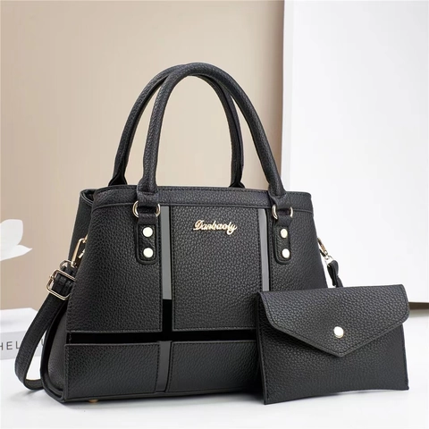 Damen Große Kapazität PU Leder Handtasche Set Lychee Muster Tote Bag Mit Kleiner Tasche Elegante Crossbody Schultertasche