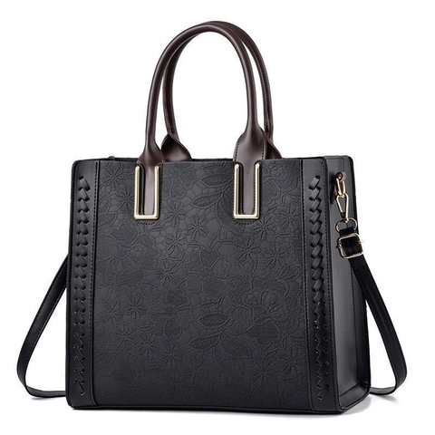 Borsa Tote Donna in Pelle PU con Goffratura in Pizzo Grande Capacità Motivo Floreale Borsa a Tracolla Minimalista Urbano