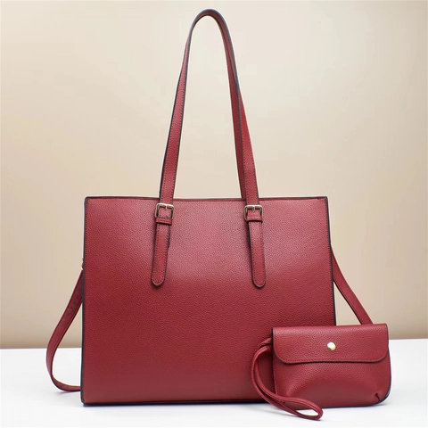 Juego de Bolsos Tote de Cuero PU para Mujer Gran Capacidad Patrón de Lichi Bolso de Hombro Con Bolsa para Viaje Diario