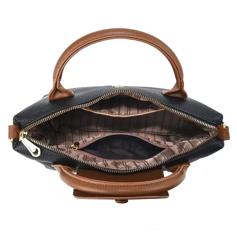 Borsa A Mano Da Donna In Pelle PU Trama Litchi Chiusura Con Patta E Cerniera Borsa A Tracolla Regolabile Doppi Manici