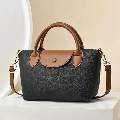 Borsa A Mano Da Donna In Pelle PU Trama Litchi Chiusura Con Patta E Cerniera Borsa A Tracolla Regolabile Doppi Manici