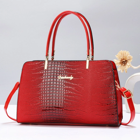 Sac à Main Femme Grande Capacité Motif Crocodile en Cuir PU Élégant Sac Fourre-tout pour Travail Voyage Quotidien