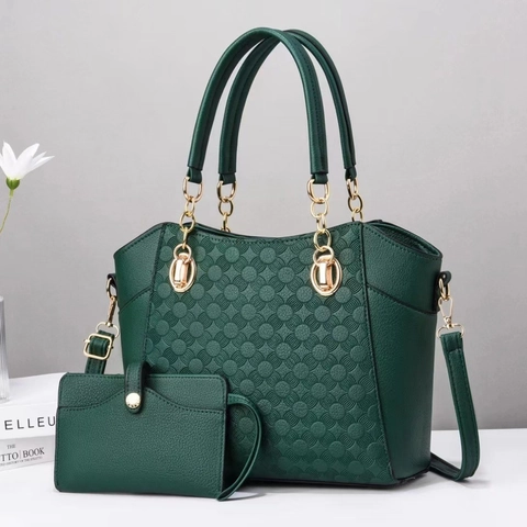 Borsa A Mano Da Donna E Portafoglio Pelle PU Motivo Circolare Goffrato Grande Capacità Elegante Trendy Manico Catena Dorata