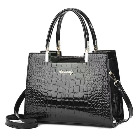 Women Patent PU Leather Handbag Crocodile Pattern Tote Bag With Detachable Shoulder Strap Elegant Office Top Handle Bag