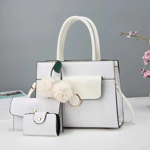 Sac À Main Fourre-Tout Pour Femme En Cuir PU Motif Crocodile Avec Pochette Portefeuille Et Pompon Grande Capacité Mode