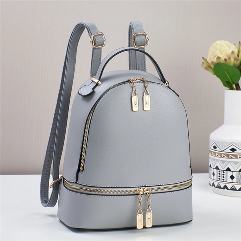 Damen Mode Rucksack Minimalistisch PU Leder Lychee Muster Doppelreißverschluss Lässig Pendler Schultertasche Goldene Hardware