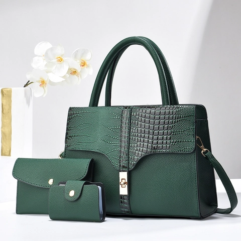 Handtasche Clutch Und Kartenhalter PU Leder Krokodilprägung Große Kapazität Elegante Umhängetasche Für Damen
