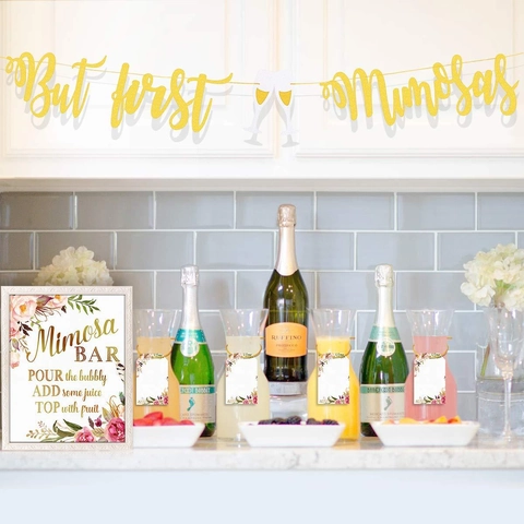 Glitter Paper But First Mimosas Banner For Bridal Shower Wedding Birthday Brunch Party Decoration Garland Hangings