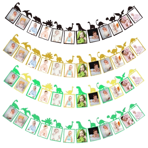 Dinosaur Baby Photo Banner Paper DIY First Birthday Party Garland Monthly Growth Milestone Frames