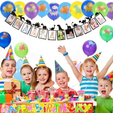 Dinosaur Baby Photo Banner Paper DIY First Birthday Party Garland Monthly Growth Milestone Frames