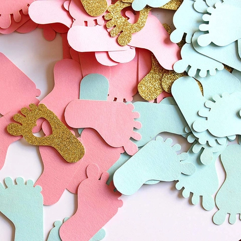 Coriandoli Impronta Neonato Carta Luccicante Cuore Intagliato Decorazione Tavolo Gender Reveal Baby Shower Compleanno