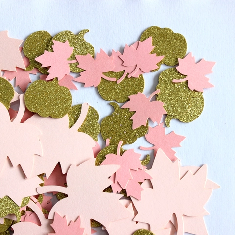 Maple Leaf Pumpkin Paper Confetti Pink Gold Glitter Cardstock Table Scattering Decorations For Thanksgiving Autumn Wedding Party DIY Crafts