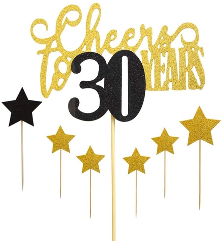 Διακοσμητικό Τούρτας Cheers To Years από Χαρτί με Χρυσόσκονη Μαύρο Χρυσό Αστέρι Γενέθλια Επέτειος Πάρτι Διακόσμηση Γλυκού Ενήλικες Εορτασμός