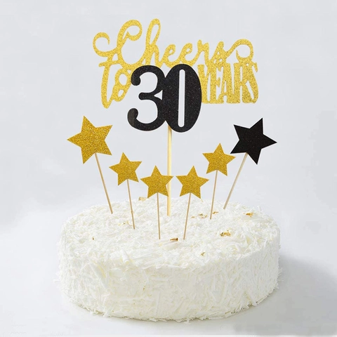 Διακοσμητικό Τούρτας Cheers To Years από Χαρτί με Χρυσόσκονη Μαύρο Χρυσό Αστέρι Γενέθλια Επέτειος Πάρτι Διακόσμηση Γλυκού Ενήλικες Εορτασμός