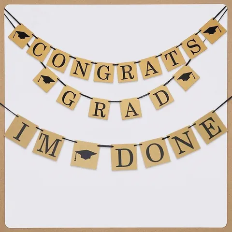 Bannière de Fête de Remise des Diplômes Papier Kraft Congrats Grad Guirlande I'M DONE Lettres Drapeau Suspendu Décoration