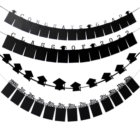 Graduation Party Photo Banner Bunting Kindergarten To 12th Grade Milestone Photo Frame Garland Congrats Grad Doctoral Cap Decor