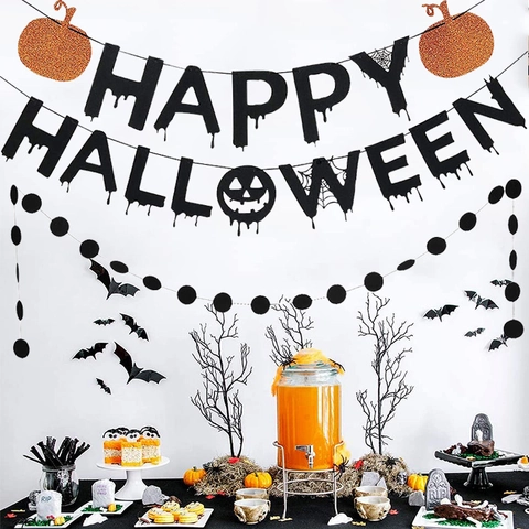 Set di Striscioni Appesi per Halloween Con Lettere Insanguinate E Zucche Arancioni Glitter Ghirlanda per Feste
