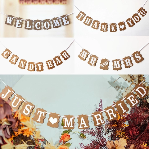 Vintage Kraft Paper Bunting Banner For Birthday Wedding Baby Shower Gender Reveal Party Decoration Garland Photo Props